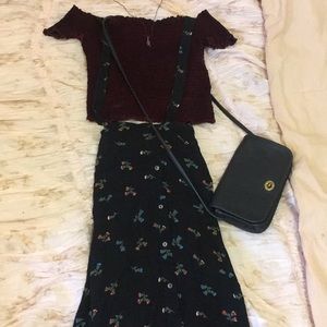 floral suspender button up maxi skirt